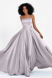 Spaghetti Straps Satin Ball Prom Gowns Long Formal Evening Party Gowns Dresses