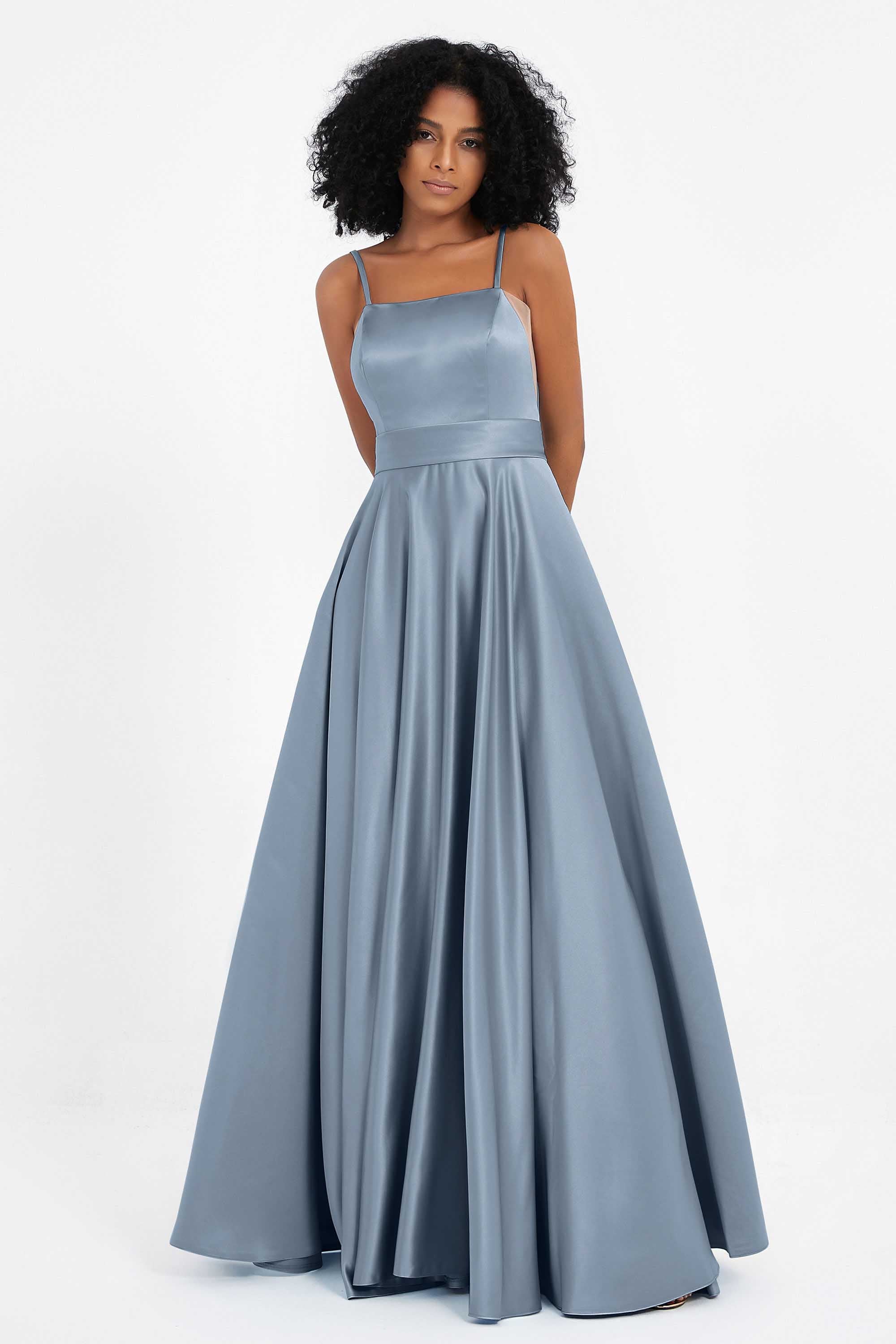 Spaghetti Straps Satin Ball Prom Gowns Long Formal Evening Party Gowns Dresses
