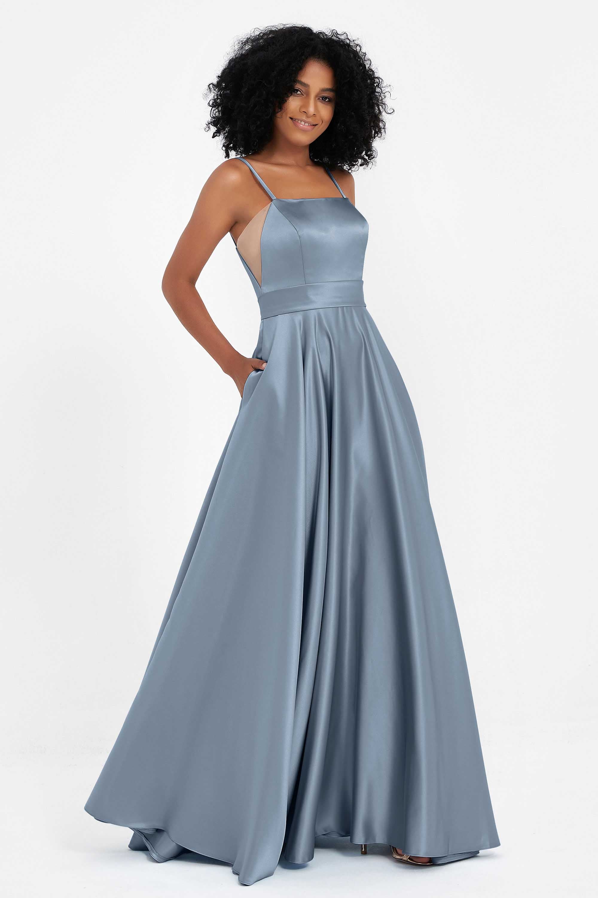 Spaghetti Straps Satin Ball Prom Gowns Long Formal Evening Party Gowns Dresses