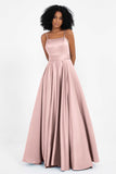 Spaghetti Straps Satin Ball Prom Gowns Long Formal Evening Party Gowns Dresses