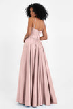 Spaghetti Straps Satin Ball Prom Gowns Long Formal Evening Party Gowns Dresses