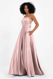 Spaghetti Straps Satin Ball Prom Gowns Long Formal Evening Party Gowns Dresses