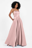 Spaghetti Straps Satin Ball Prom Gowns Long Formal Evening Party Gowns Dresses