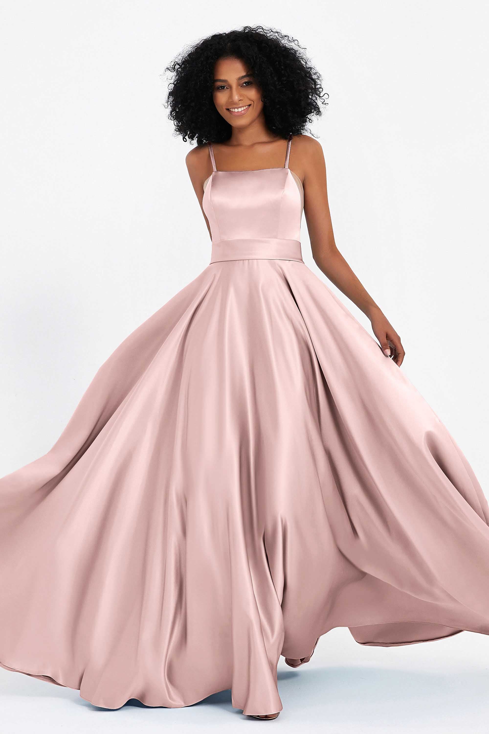 Spaghetti Straps Satin Ball Prom Gowns Long Formal Evening Party Gowns Dresses