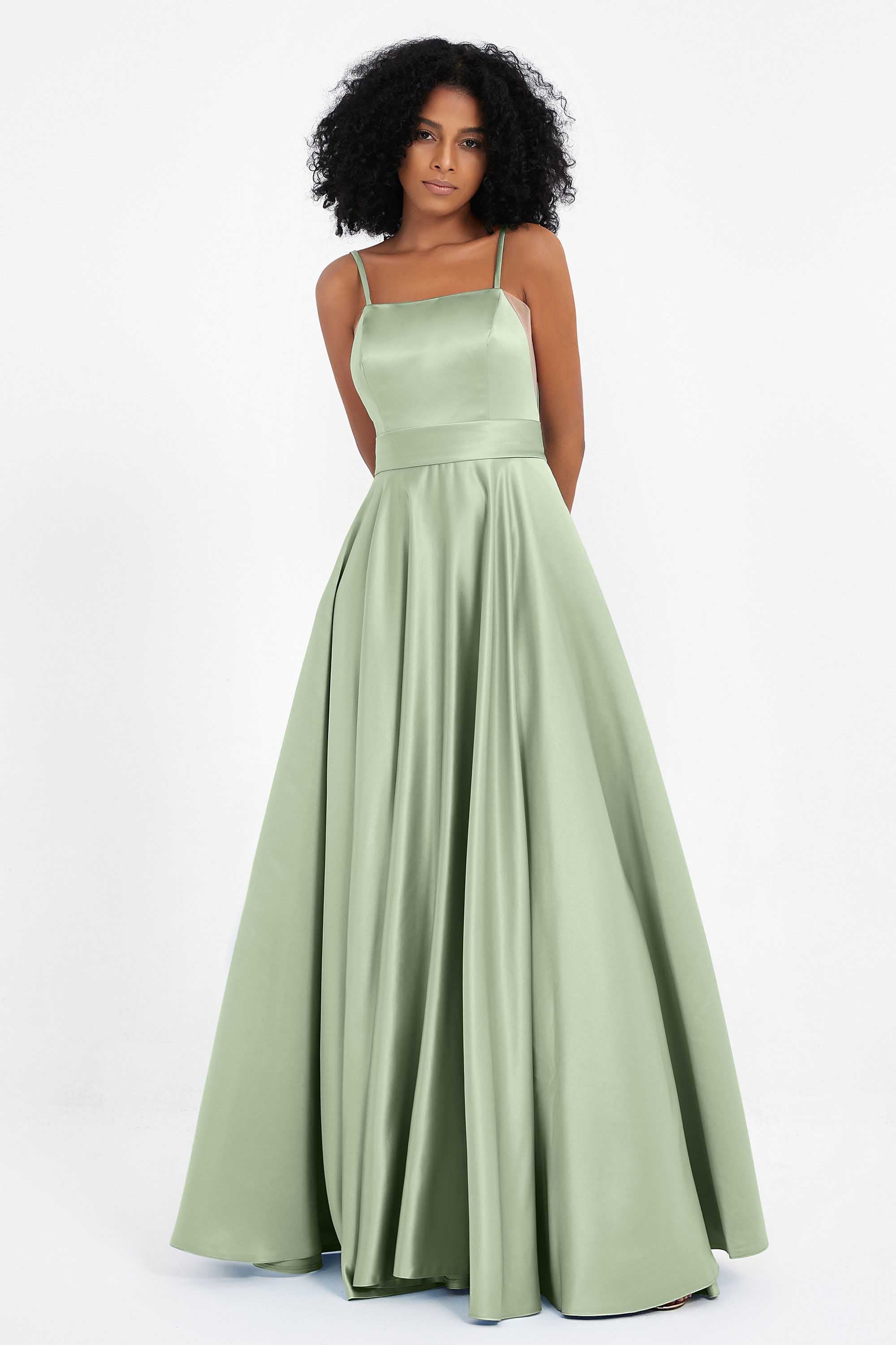 Spaghetti Straps Satin Ball Prom Gowns Long Formal Evening Party Gowns Dresses