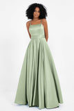 Spaghetti Straps Satin Ball Prom Gowns Long Formal Evening Party Gowns Dresses