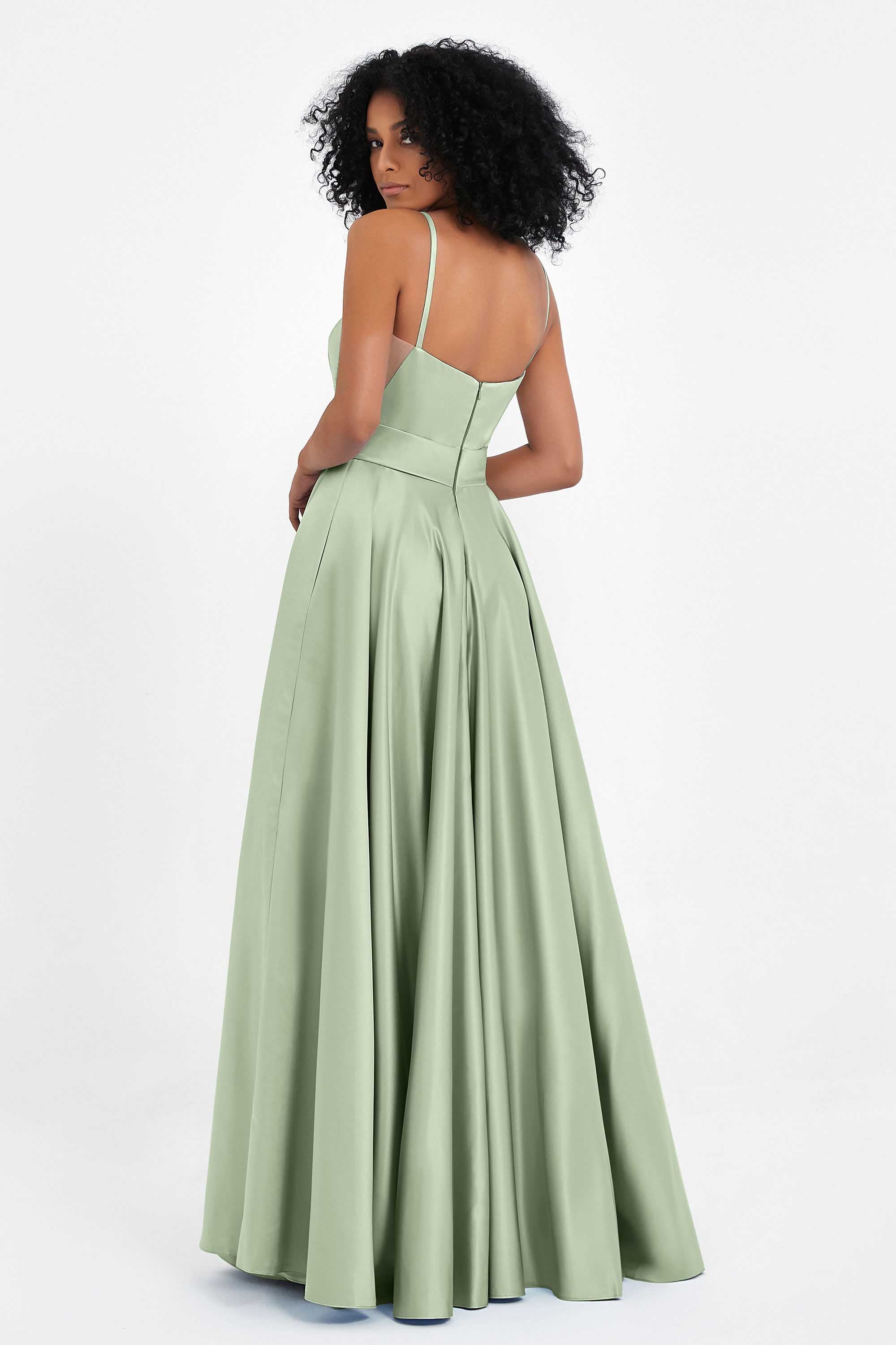 Spaghetti Straps Satin Ball Prom Gowns Long Formal Evening Party Gowns Dresses