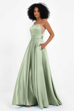 Spaghetti Straps Satin Ball Prom Gowns Long Formal Evening Party Gowns Dresses
