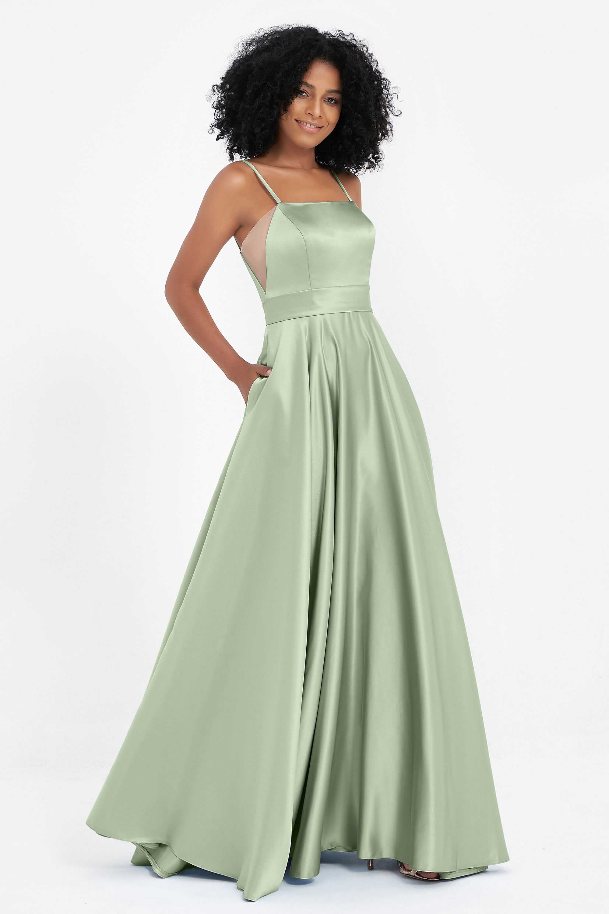 Spaghetti Straps Satin Ball Prom Gowns Long Formal Evening Party Gowns Dresses