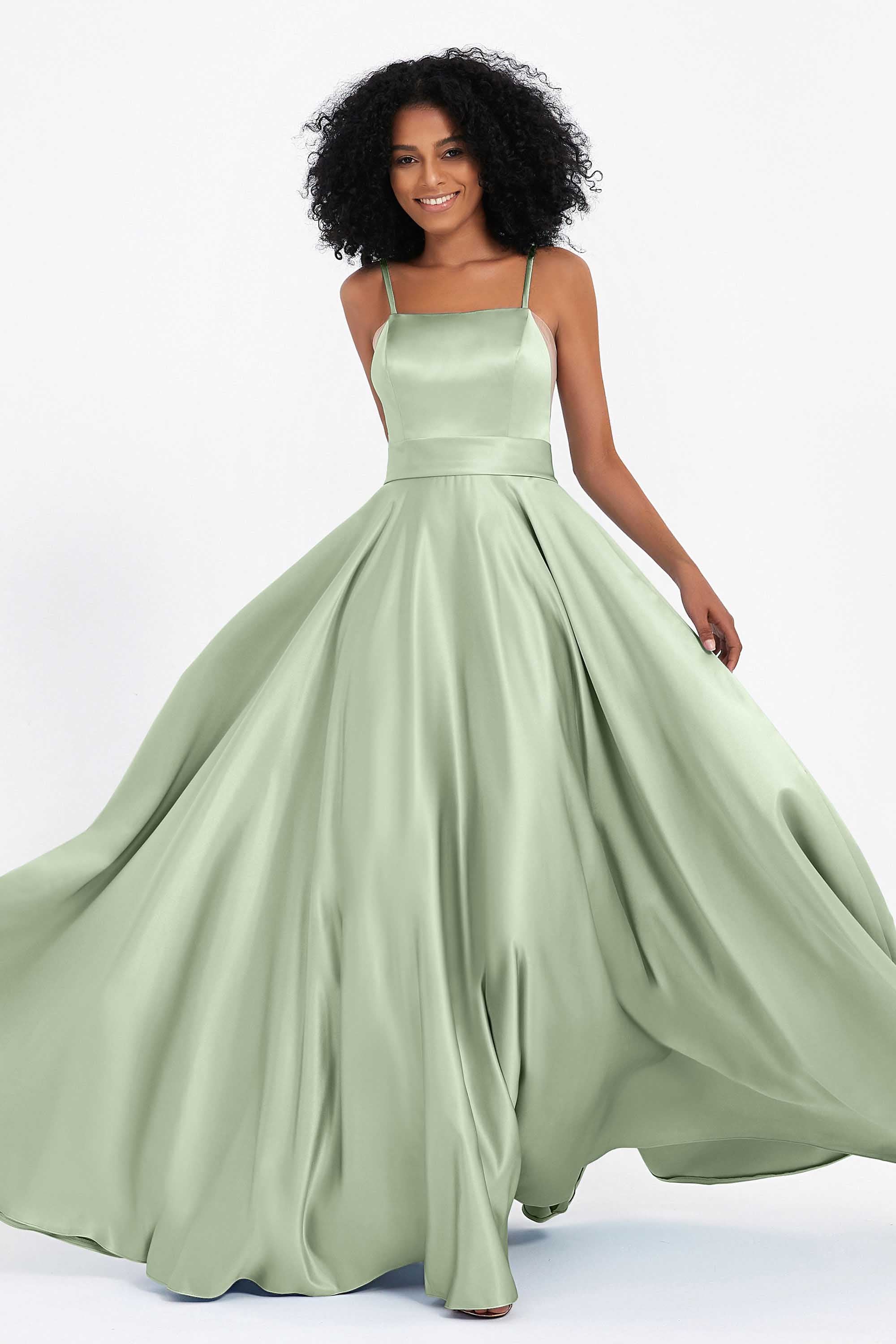 Spaghetti Straps Satin Ball Prom Gowns Long Formal Evening Party Gowns Dresses