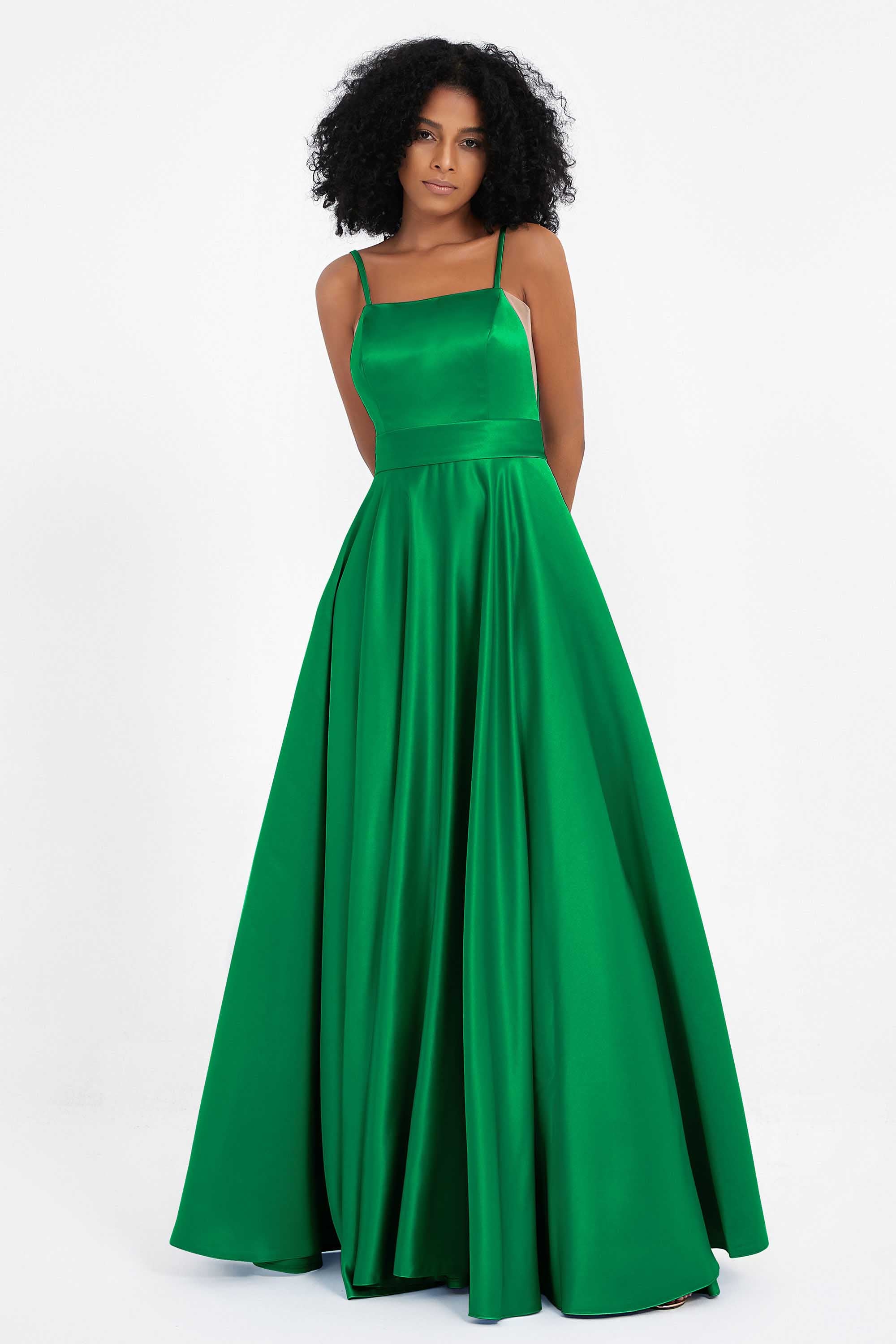 Spaghetti Straps Satin Ball Prom Gowns Long Formal Evening Party Gowns Dresses
