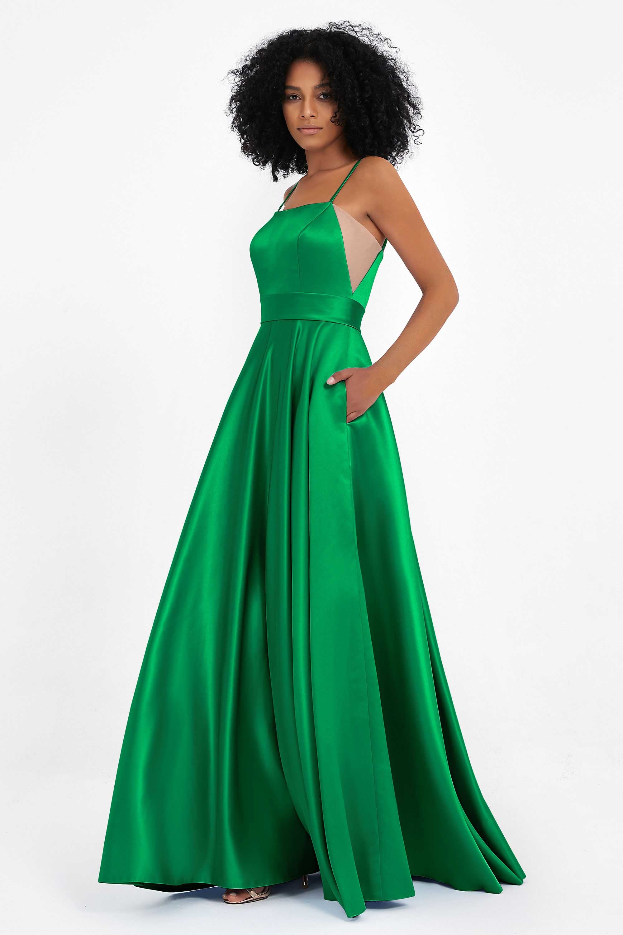 Spaghetti Straps Satin Ball Prom Gowns Long Formal Evening Party Gowns Dresses