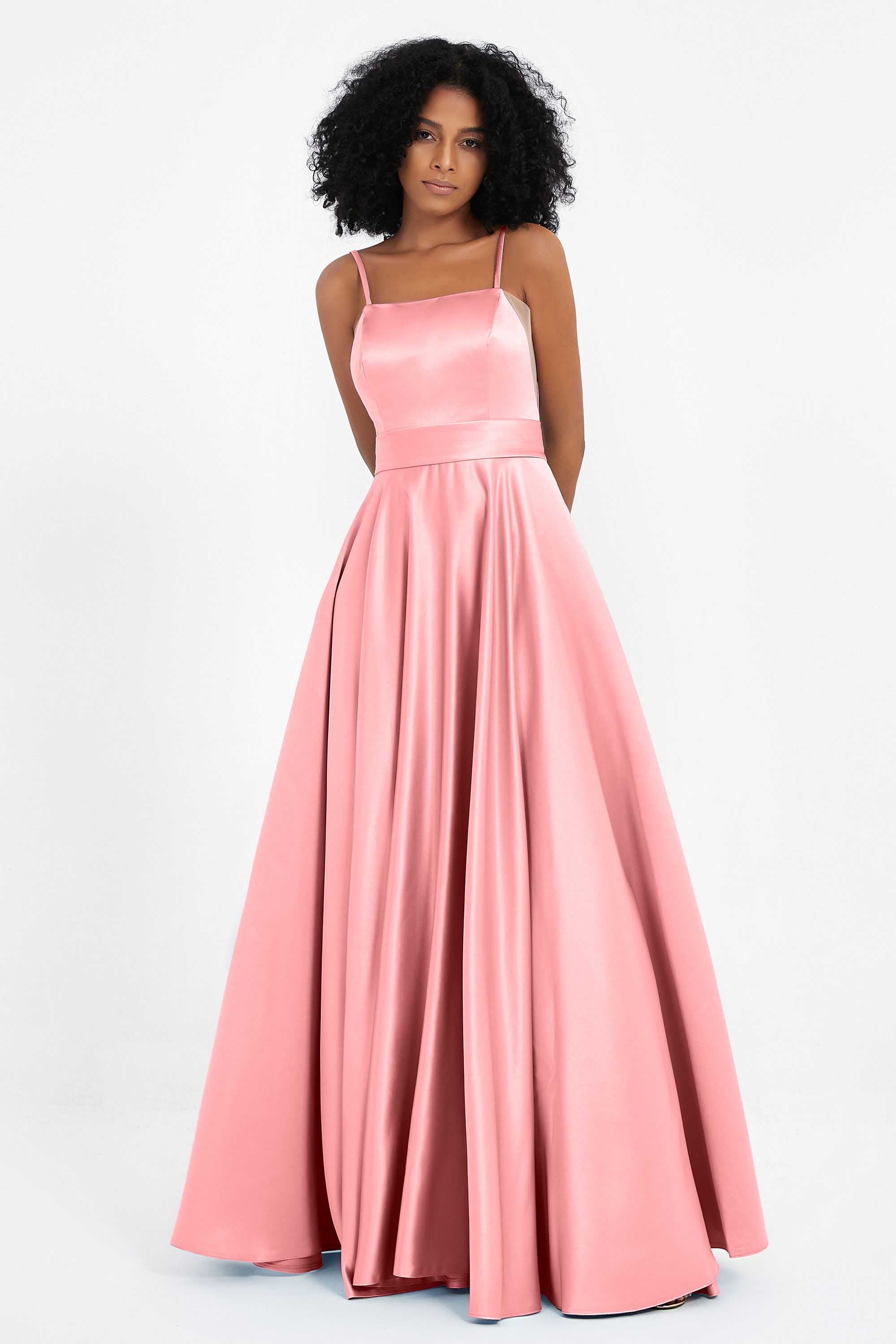 Spaghetti Straps Satin Ball Prom Gowns Long Formal Evening Party Gowns Dresses