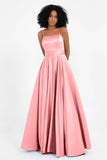 Spaghetti Straps Satin Ball Prom Gowns Long Formal Evening Party Gowns Dresses