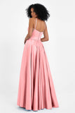 Spaghetti Straps Satin Ball Prom Gowns Long Formal Evening Party Gowns Dresses