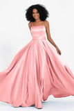 Spaghetti Straps Satin Ball Prom Gowns Long Formal Evening Party Gowns Dresses