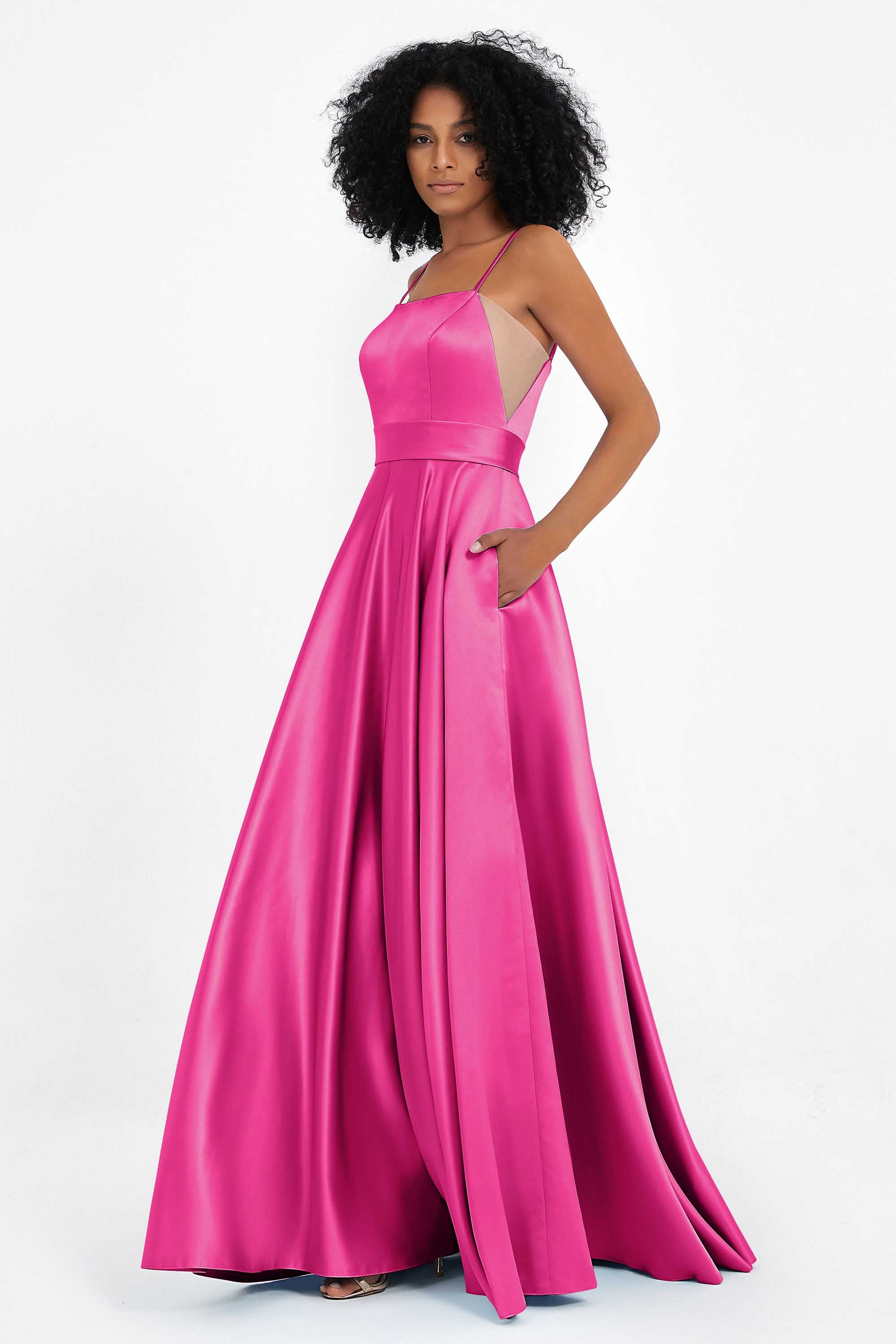 Spaghetti Straps Satin Ball Prom Gowns Long Formal Evening Party Gowns Dresses