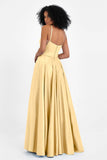 Spaghetti Straps Satin Ball Prom Gowns Long Formal Evening Party Gowns Dresses