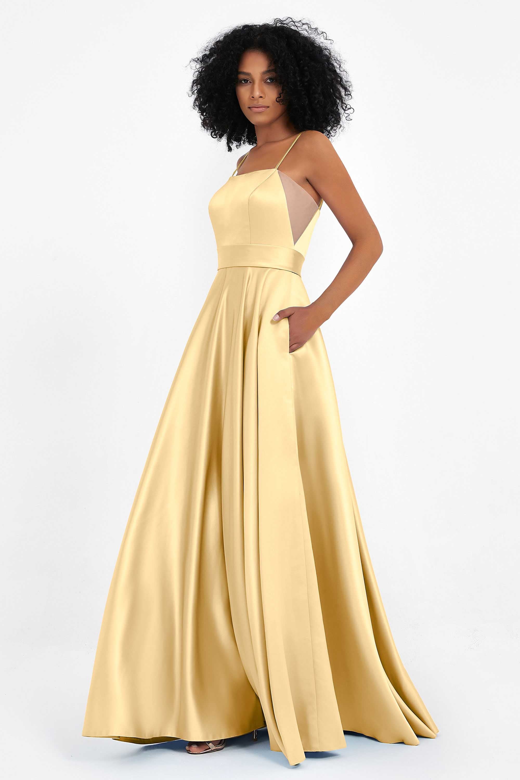 Spaghetti Straps Satin Ball Prom Gowns Long Formal Evening Party Gowns Dresses