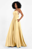 Spaghetti Straps Satin Ball Prom Gowns Long Formal Evening Party Gowns Dresses