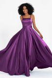 Spaghetti Straps Satin Ball Prom Gowns Long Formal Evening Party Gowns Dresses