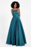 Spaghetti Straps Satin Ball Prom Gowns Long Formal Evening Party Gowns Dresses