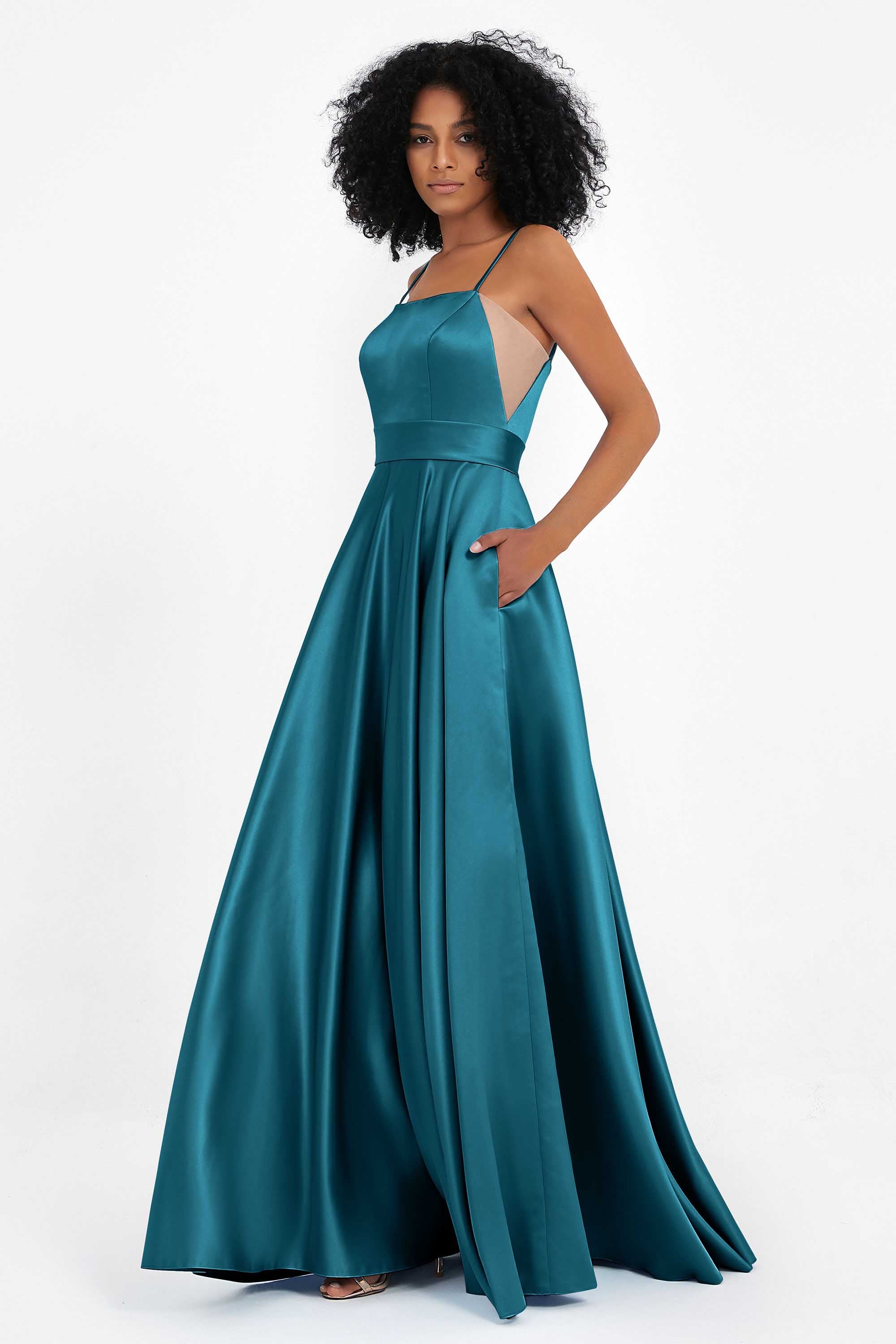 Spaghetti Straps Satin Ball Prom Gowns Long Formal Evening Party Gowns Dresses