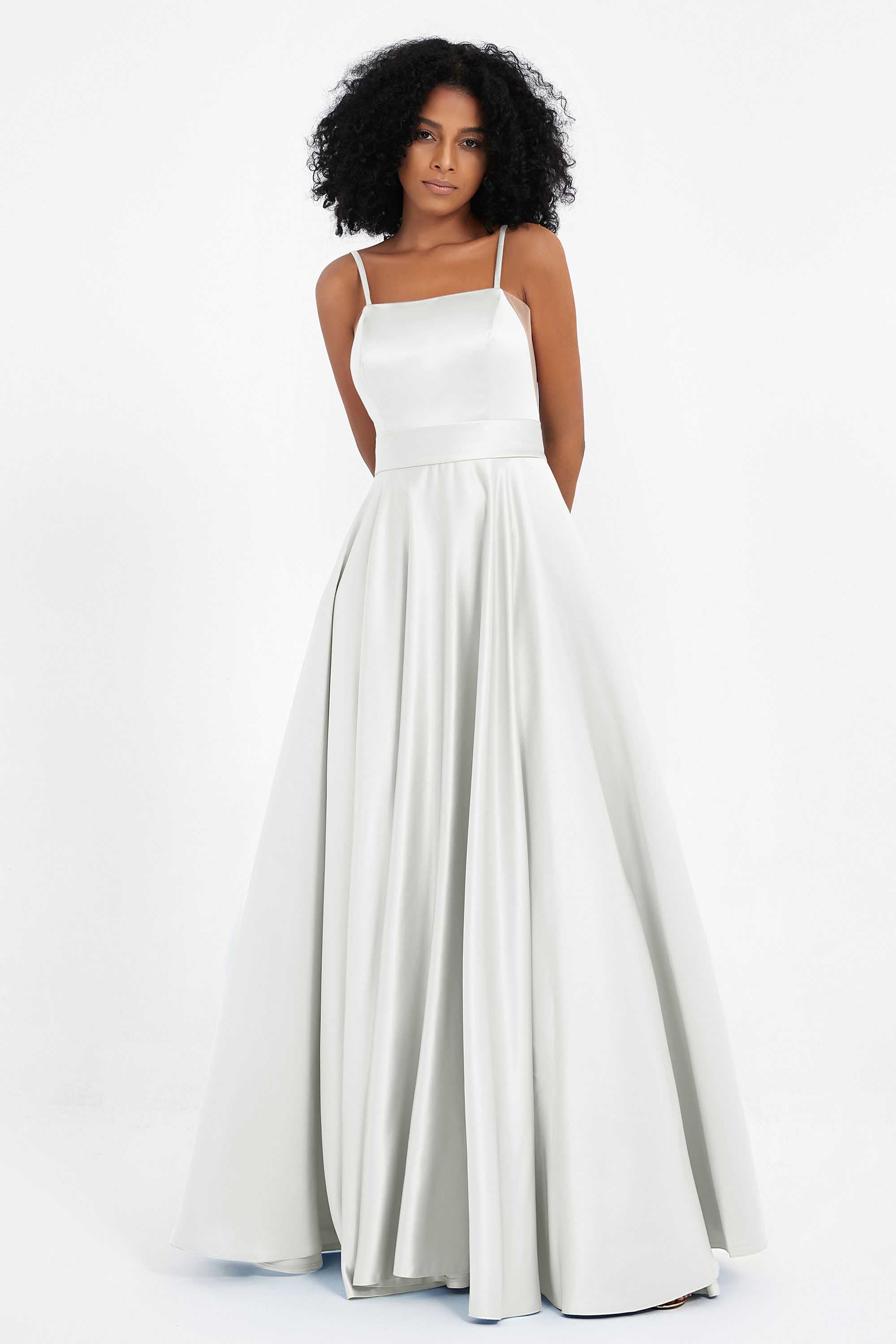 Spaghetti Straps Satin Ball Prom Gowns Long Formal Evening Party Gowns Dresses