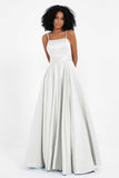 Spaghetti Straps Satin Ball Prom Gowns Long Formal Evening Party Gowns Dresses