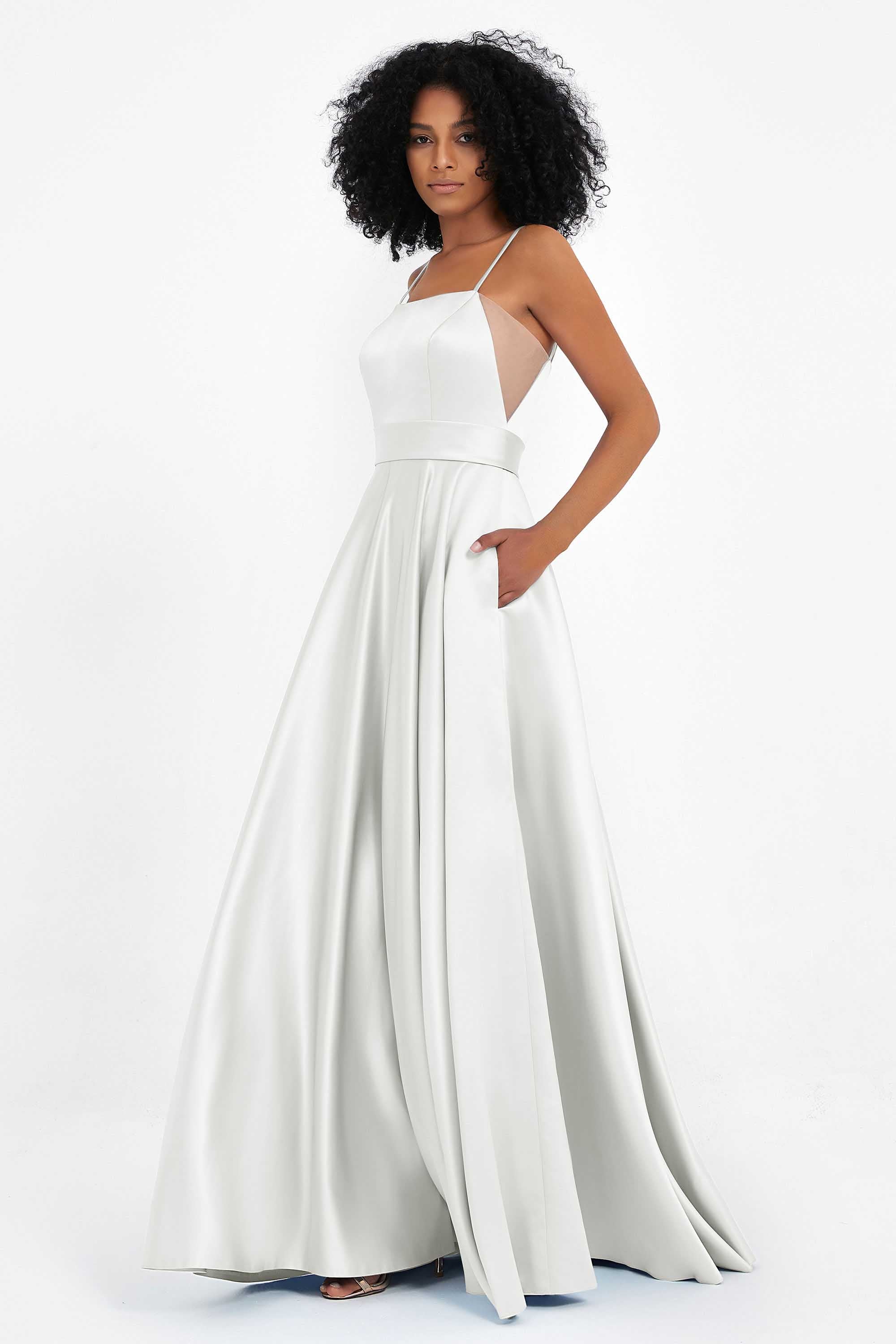 Spaghetti Straps Satin Ball Prom Gowns Long Formal Evening Party Gowns Dresses