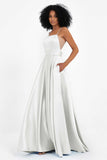 Spaghetti Straps Satin Ball Prom Gowns Long Formal Evening Party Gowns Dresses
