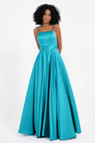 Spaghetti Straps Satin Ball Prom Gowns Long Formal Evening Party Gowns Dresses