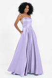 Spaghetti Straps Satin Ball Prom Gowns Long Formal Evening Party Gowns Dresses
