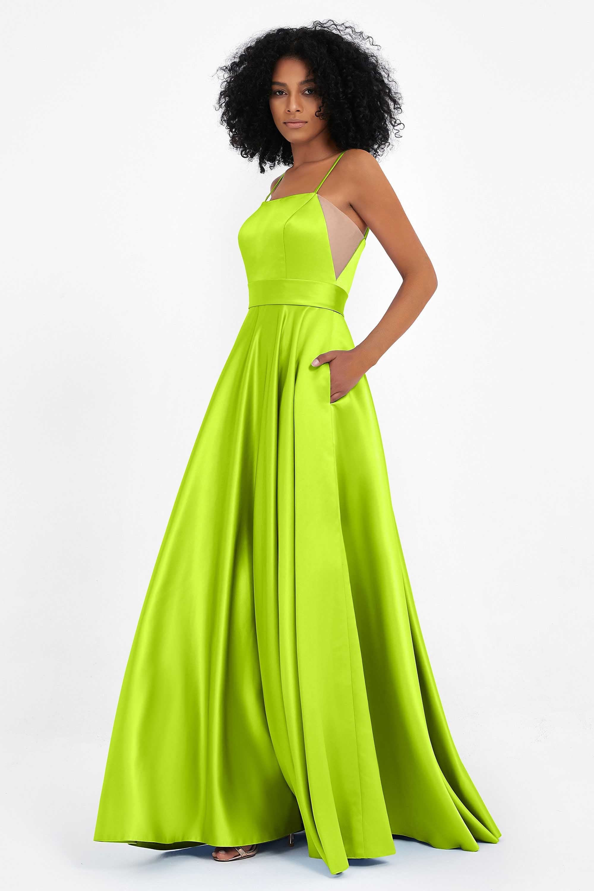 Spaghetti Straps Satin Ball Prom Gowns Long Formal Evening Party Gowns Dresses