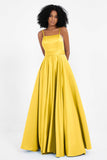 Spaghetti Straps Satin Ball Prom Gowns Long Formal Evening Party Gowns Dresses