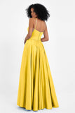 Spaghetti Straps Satin Ball Prom Gowns Long Formal Evening Party Gowns Dresses