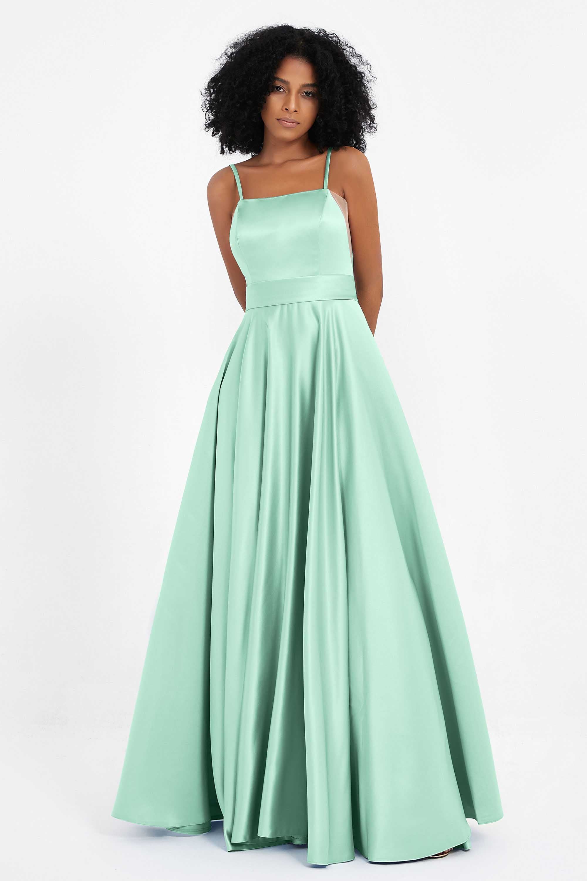 Spaghetti Straps Satin Ball Prom Gowns Long Formal Evening Party Gowns Dresses