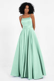 Spaghetti Straps Satin Ball Prom Gowns Long Formal Evening Party Gowns Dresses