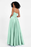 Spaghetti Straps Satin Ball Prom Gowns Long Formal Evening Party Gowns Dresses