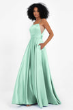 Spaghetti Straps Satin Ball Prom Gowns Long Formal Evening Party Gowns Dresses
