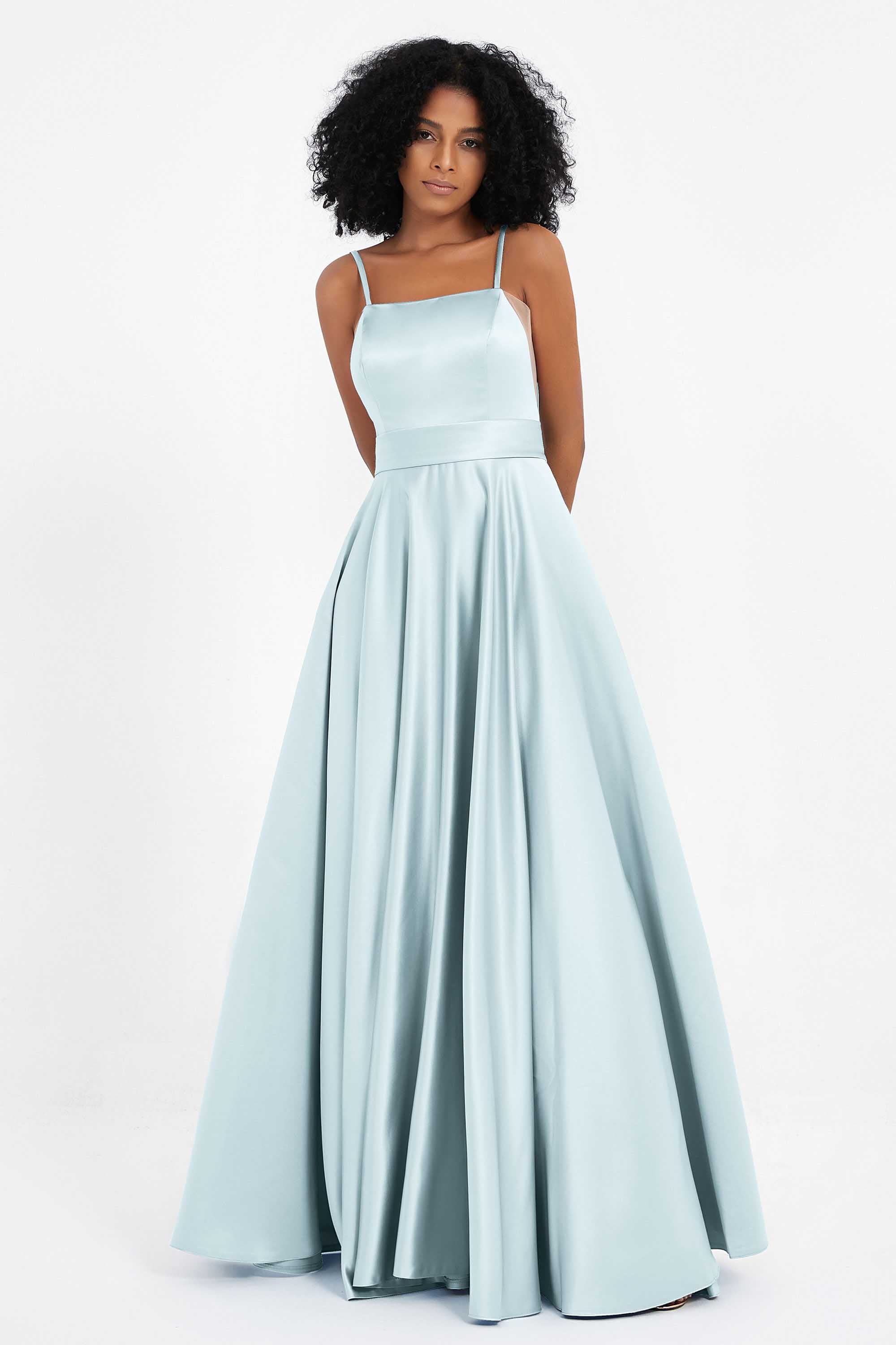 Spaghetti Straps Satin Ball Prom Gowns Long Formal Evening Party Gowns Dresses
