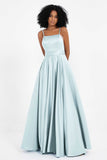 Spaghetti Straps Satin Ball Prom Gowns Long Formal Evening Party Gowns Dresses