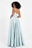 Spaghetti Straps Satin Ball Prom Gowns Long Formal Evening Party Gowns Dresses