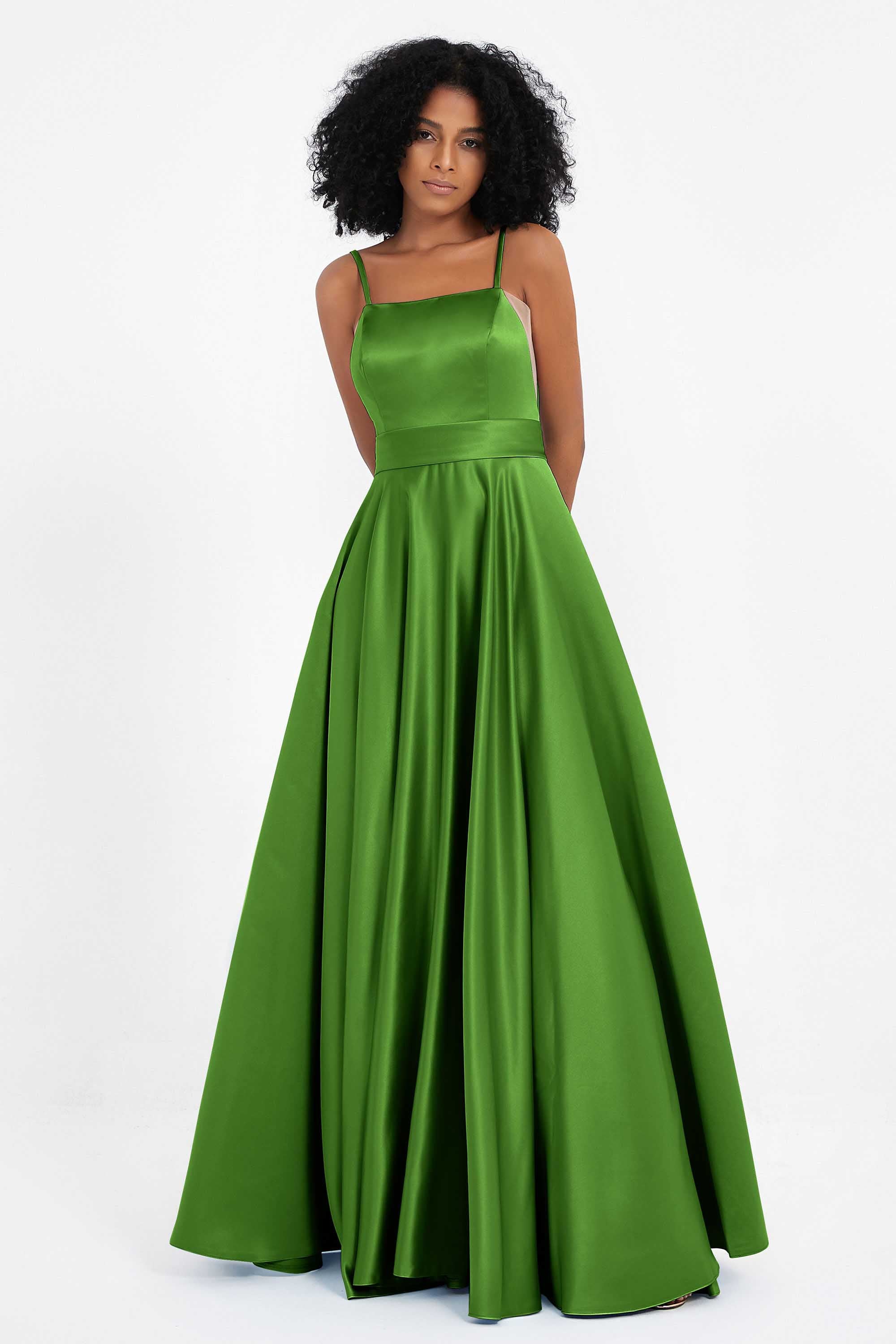 Spaghetti Straps Satin Ball Prom Gowns Long Formal Evening Party Gowns Dresses