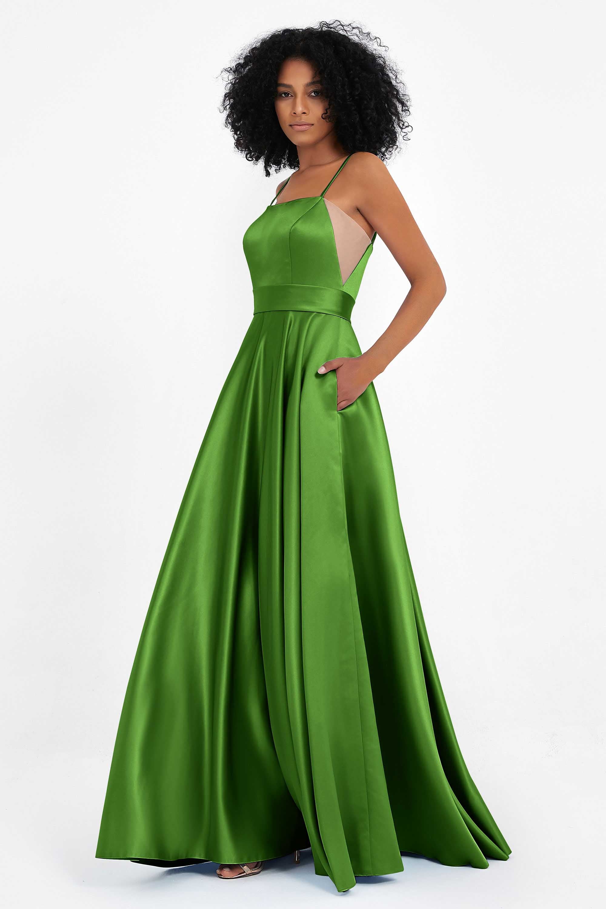 Spaghetti Straps Satin Ball Prom Gowns Long Formal Evening Party Gowns Dresses