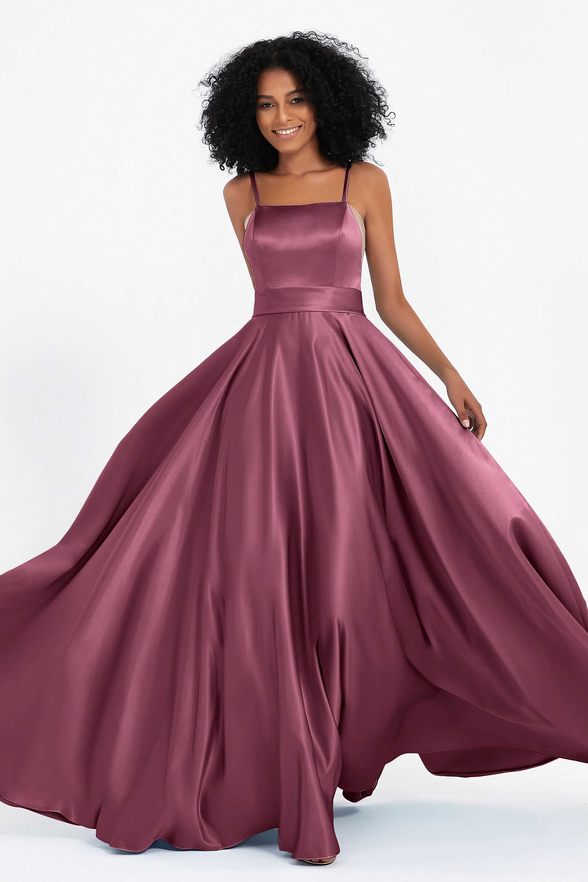 Spaghetti Straps Satin Ball Prom Gowns Long Formal Evening Party Gowns Dresses