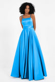 Spaghetti Straps Satin Ball Prom Gowns Long Formal Evening Party Gowns Dresses