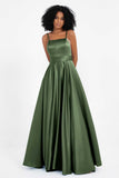 Spaghetti Straps Satin Ball Prom Gowns Long Formal Evening Party Gowns Dresses