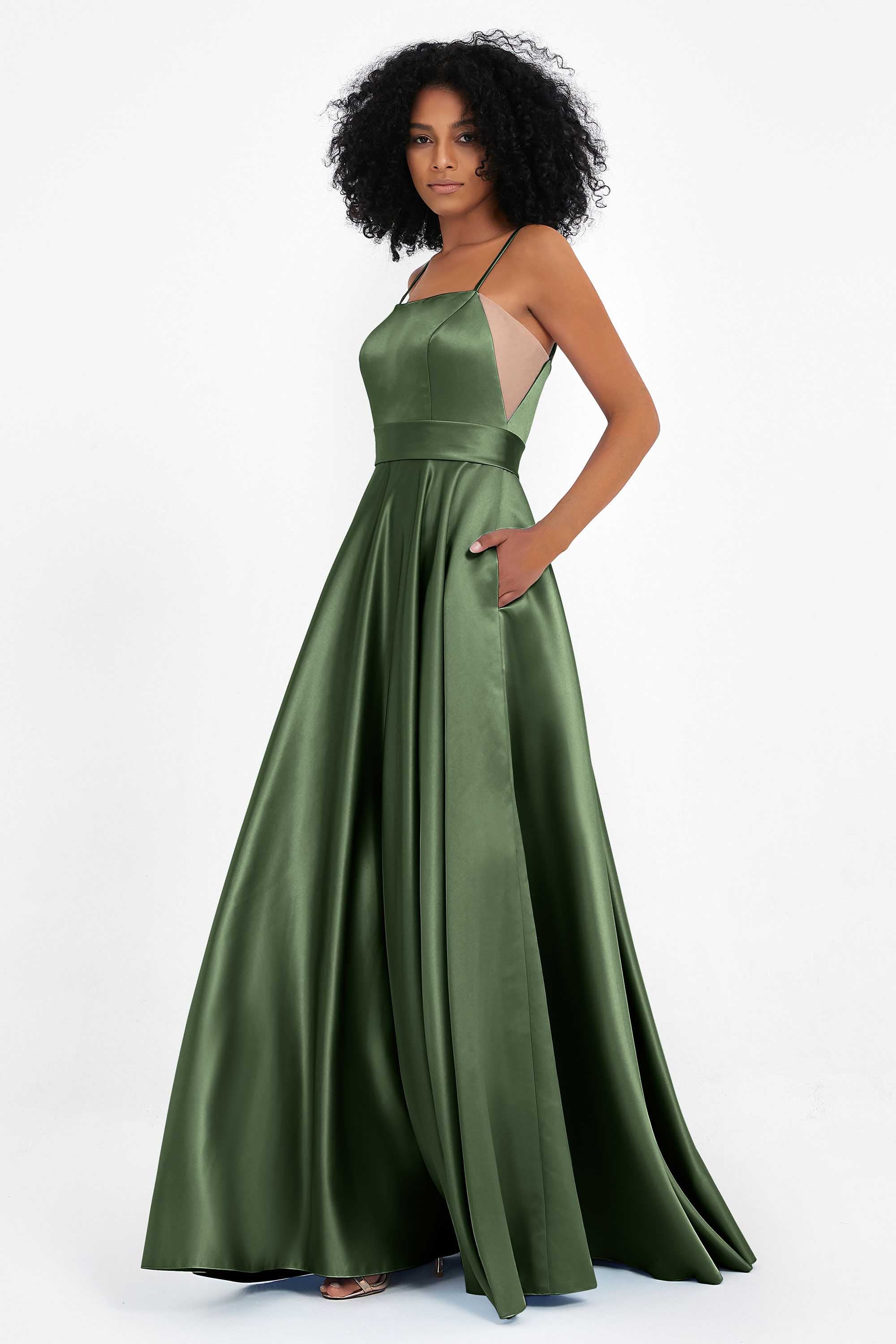 Spaghetti Straps Satin Ball Prom Gowns Long Formal Evening Party Gowns Dresses
