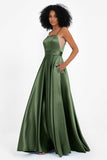 Spaghetti Straps Satin Ball Prom Gowns Long Formal Evening Party Gowns Dresses